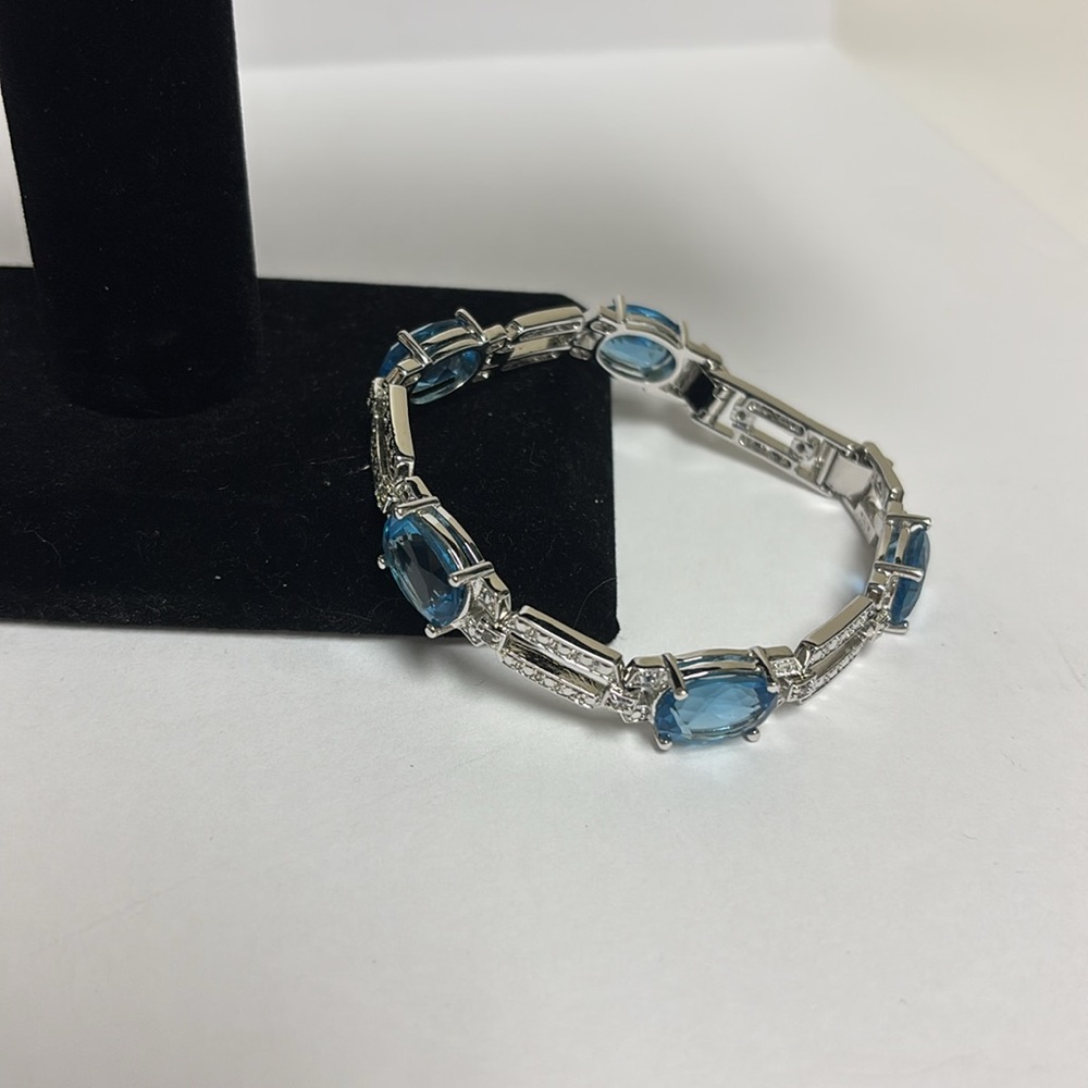 Vintage Camrose & Kross JBK Signed Blue Rhinestone and Silver Tone Bracelet
